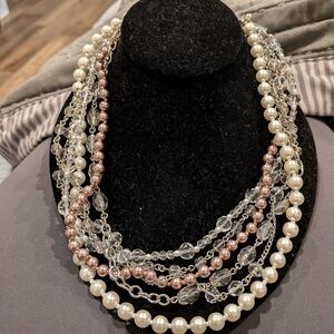 Chic Multi-Strand Pearl and Crystal Necklace